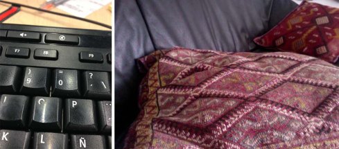 Receiving a photo of a keyboard: Sending a photo of a pillow.