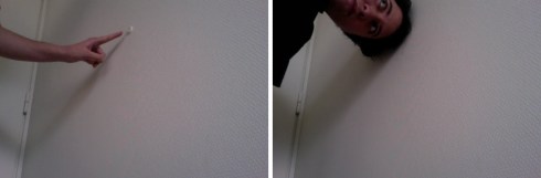 Placing my head on the foam for protecting the wall from the door