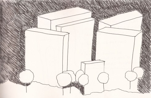 Drawing boxes ending with a city. Scraps from the past.