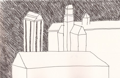 The buildings from the far away end in Berlin.