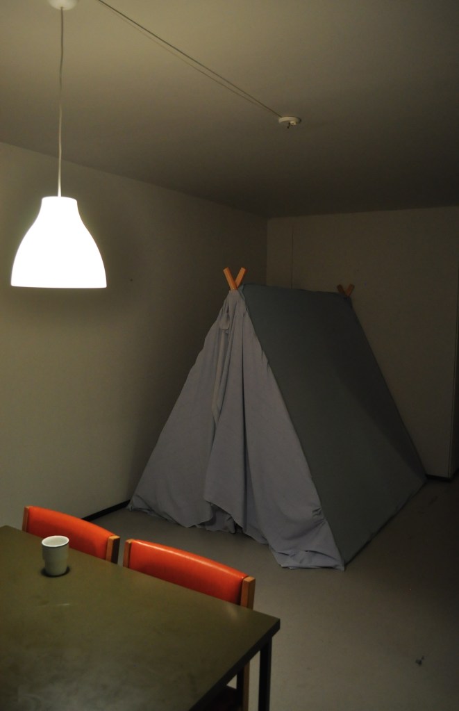 The dwelling process of an interior camping site. Finishing my bedroom